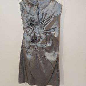 Silver Strapless Dress with Flower Detailing